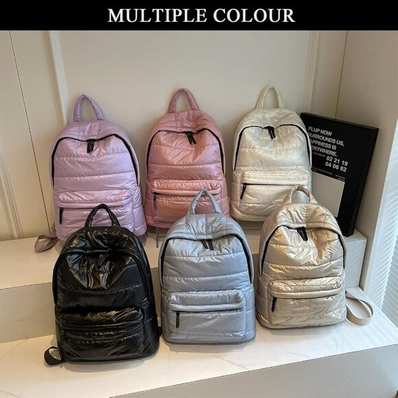 Lightweight Quilted Puffer Backpack Women Casual Daypack Khaki for Travel main image 6